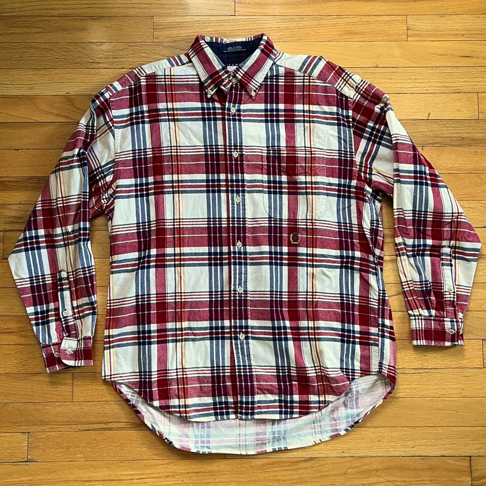 VTG 90s Tommy Hilfiger Corduroy Button Shirt Plaid Loose Relaxed Oversized Y2K